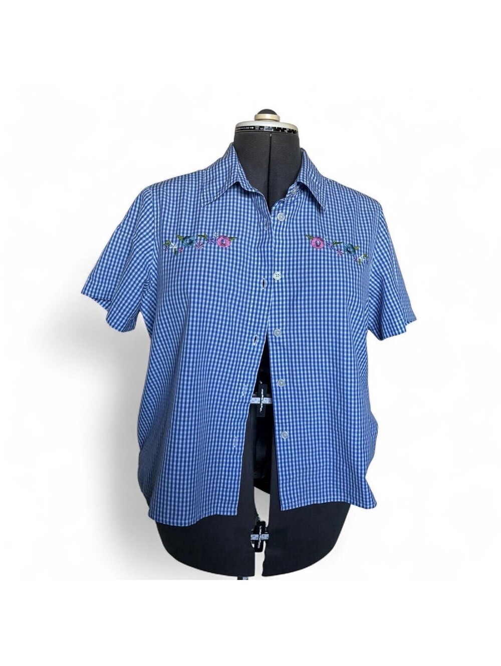 Blair Gingham Vintage Embroidered Button Down Large Grandmacore 90s